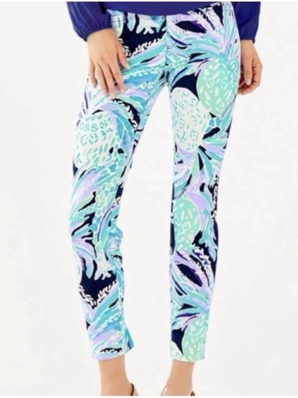Lilly Pulitzer Kelly Skinny Ankle Pant Alotta Colada Bright Navy Size 8